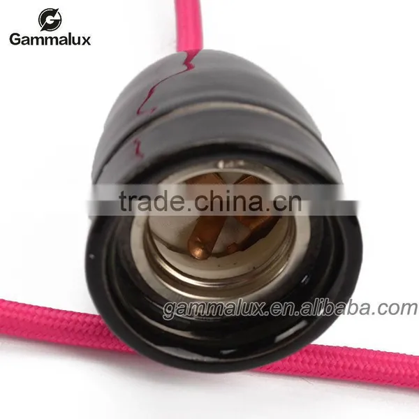 Pink Textile Cable Wire With E27 Ceramic Lamp Holder With Dimmer Switch photo-4
