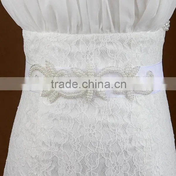 Pearl Flower Fancy Chain Iron on Rhinestone Trim Bridal Sash Belt