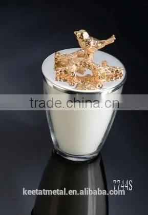 Round Glass Scented Candle With Stainless Steel in Polishing and Gold color