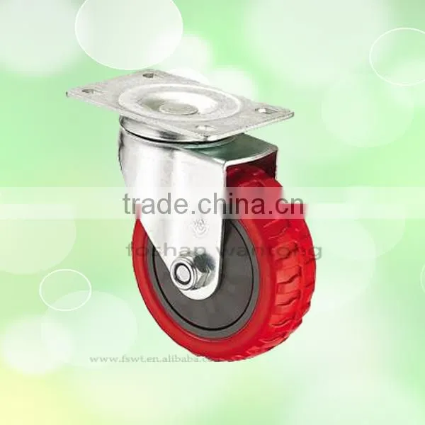 Red Polyurethane Hardware Wheel 125mm Top Plate Swivel Casters photo-2