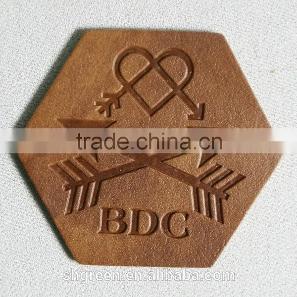 Green Laser Cut Hot Press Embossed Logo Leather Patch photo-4