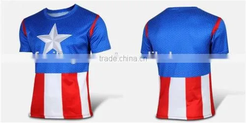 Custom Made Cotton Polyester Star Red Blue USA Super Men Short Sleeve t Shirt photo-3