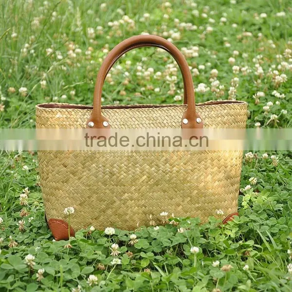 2016 Summer Style Vintage Wood Handles Fashion Big Size Luxury Handbags Women Bags Designer Totes Woven Straw Bag Beach Bag photo-4