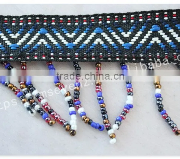 Hot Selling 5cm Width Polyester Ethnic Cheap Beaded Fringe Trim Wholesale photo-5