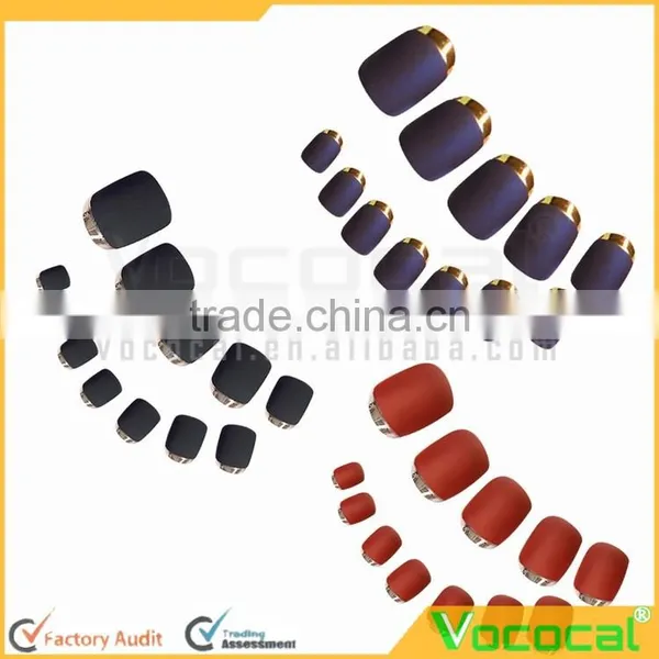 24 PCS Women Ladies Home Salon Matte With Metallic Edge French Style False Artificial Nail Art Tips Decorations photo-4