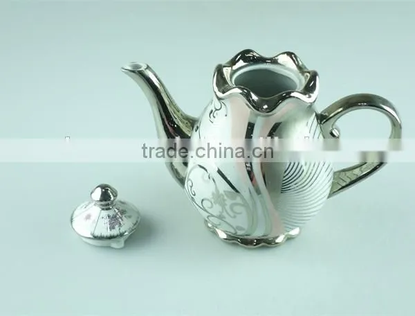 Siliver Chromed Porcelain Teapot With Lid, 800 ml Water Pots&kettles Chaozhou Stock photo-4