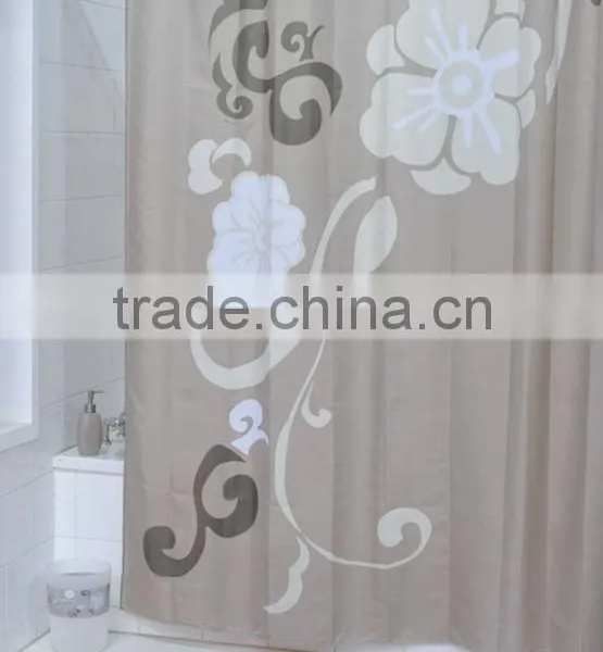 Printed fabric shower curtain and bath accessory
