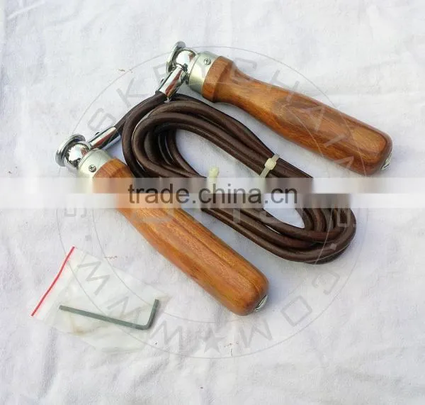 Leather Cord Swivel Jumping Rope with Wooden Handles