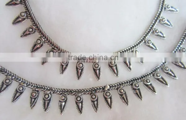 Anklets Oxidized Silver Tone Payal photo-3