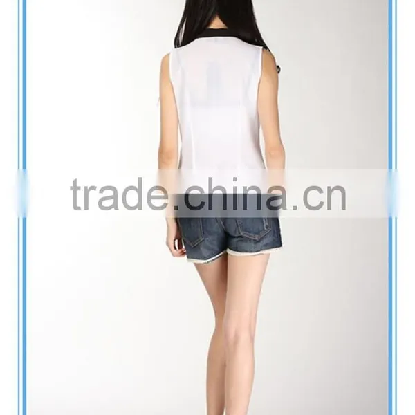 New Fashion Women Sleeveless Summer Chiffon Blouse Designs 2016 photo-3