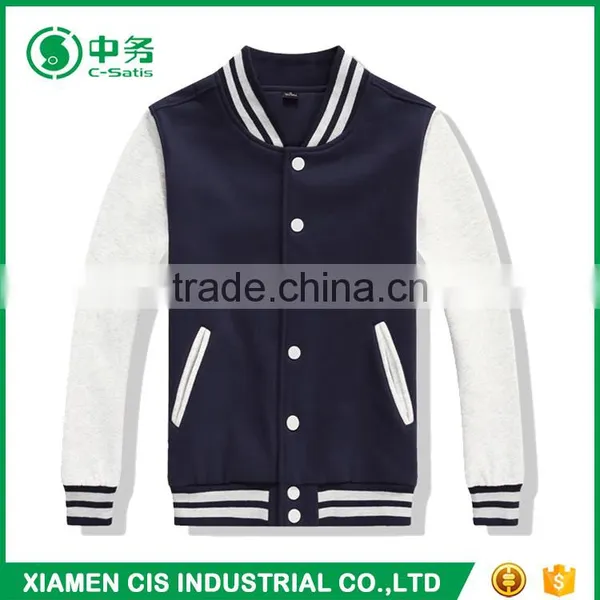 Custom Logo American Style Blue and White Mens Plain Varsity Baseball Jacket photo-5