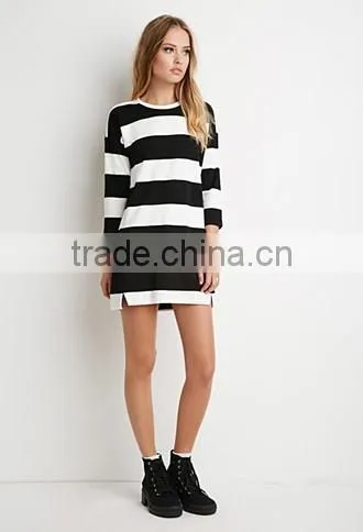 Women's Classic Stripes Split Mini 7 Minutes of Sleeve Dress photo-4