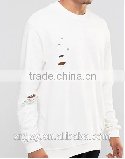 2016 Latest Design Ripped Long Sleeve for Men White t Shirt photo-3