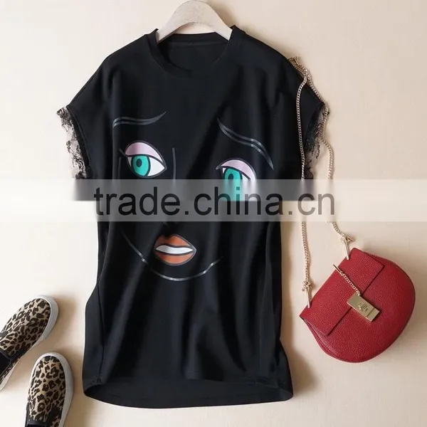 Sweat Girl Face Lace Short Sleeve t Shirt photo-4