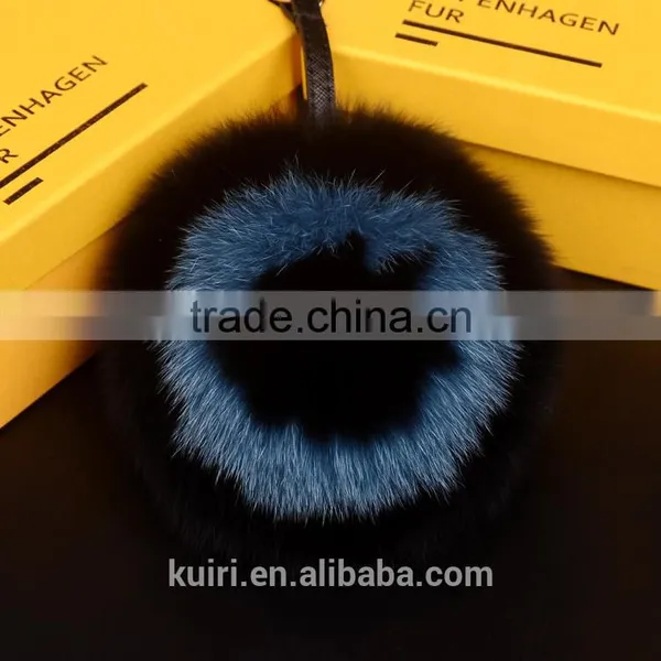 Real Fur Fox Pom Pom Keychains Handmade 15cm Ball Pendant for Bag Charm Pluffy Bag Bug Capital Letter A to Z photo-5