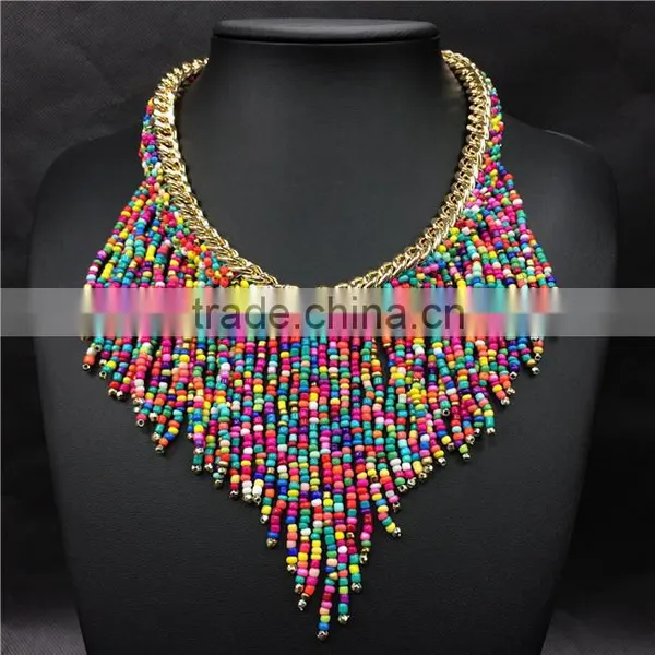 Express Tassel Resin Plastic Beads Multicolor Statement Necklace Jewelry photo-6