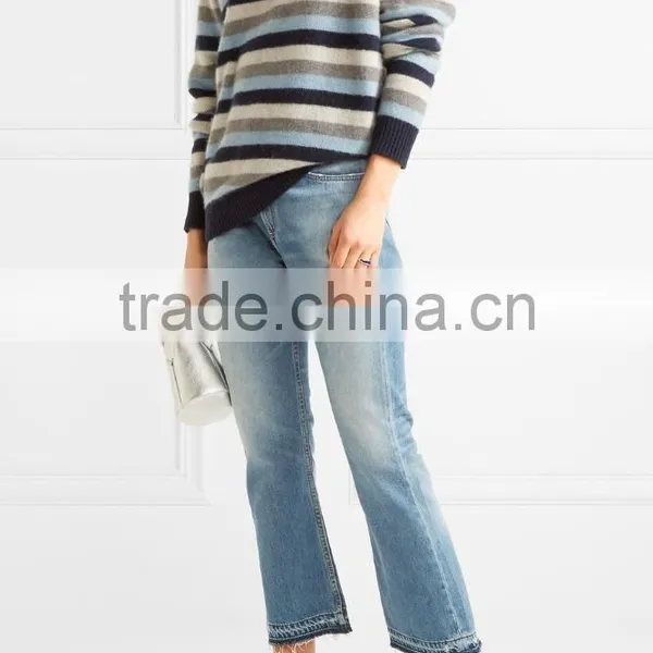 2017 New Design Mid-High Crew Necked Colorblocked Striped Girls Long Sweater photo-4