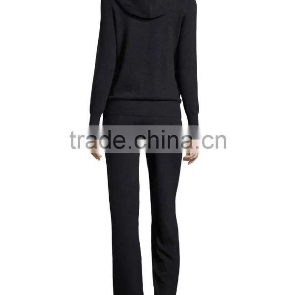 Women Cashmere Plain Tracksuit Jogging Warm Hood Set photo-2