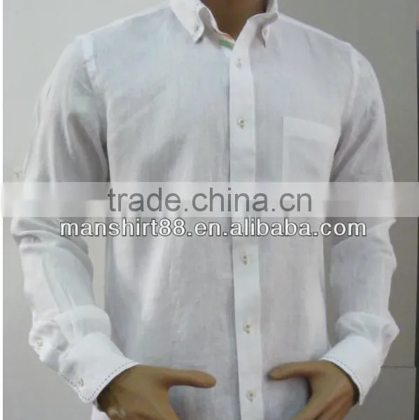 2016 Pick Stitch Saddle Stitch Button Down Collar Men's Contrat Color Linen Dress Shirt photo-2