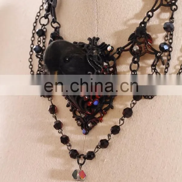 Gothic Bird Necklace With Chains Plastic Crystal Beads and Bird's Head photo-3