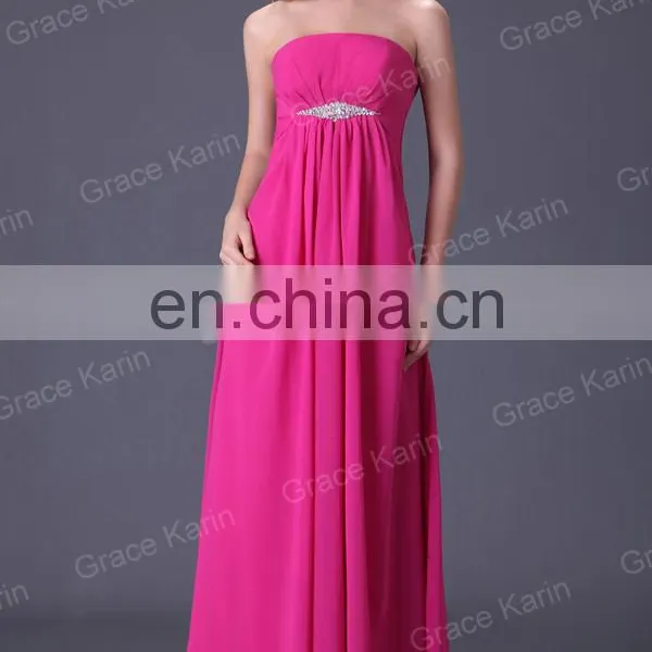 Grace Karin Strapless Chiffon Long Bridesmaid Dress With Four Colors CL3105-1 photo-3