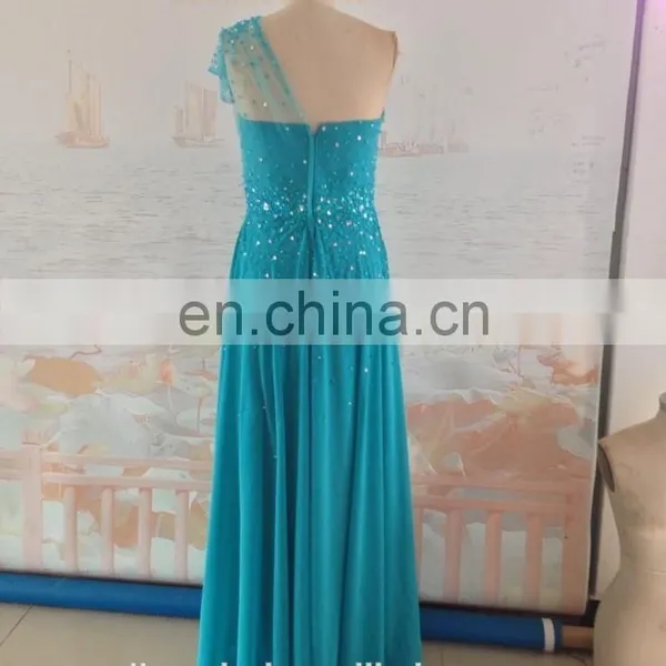 Sparkle Red Long Evening Dress Chiffon Floor Length One Shoulder Beaded Rhinestone Red Carpet Evening Gown Long Prom Dresses photo-4