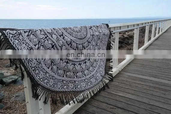 72" Indian Roundie Four Color Black Tassel Mandala Hippie Tapestry Beach Throw Towel Yoga Mat Bohemian Art photo-2