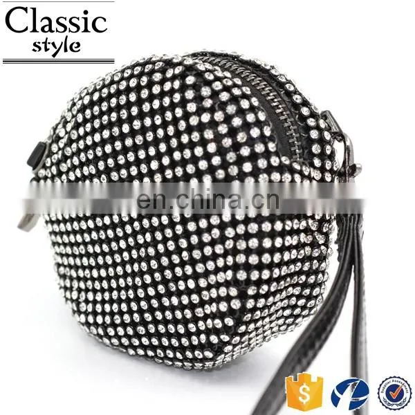 CR More Than 80% Customer Repeat Order Shining Diamond Surface Long Chain Round Shaped Black Zipper New Fashion Mini Coin Purse photo-4