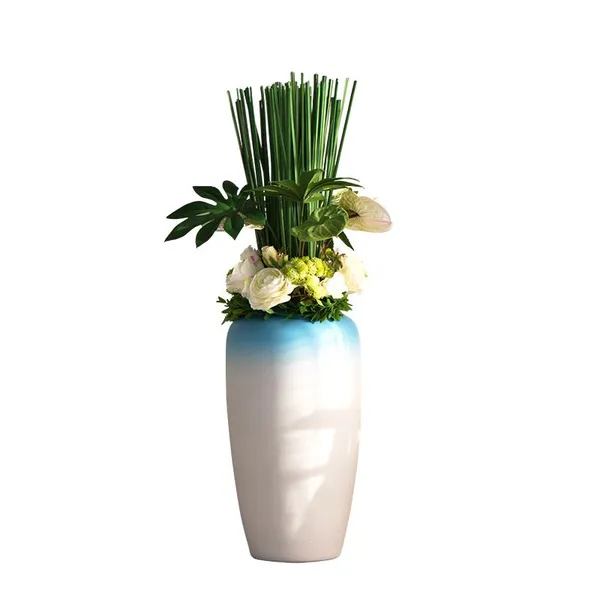 Mediterranean European Elegant Morandi Blue White Tall Ceramic Vase For Hallway Decor photo-5