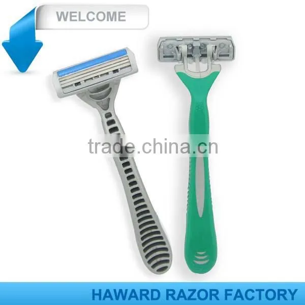 D318L Three Blade Rubber Handle Shaving Razor photo-2