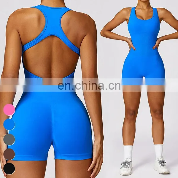 Sexy Hollow Out Back Sleeveless Bodysuit Short Sports Jumpsuit One Piece Gym Fitness Jumpsuits Seamless Yoga Jumpsuit For Women photo-3