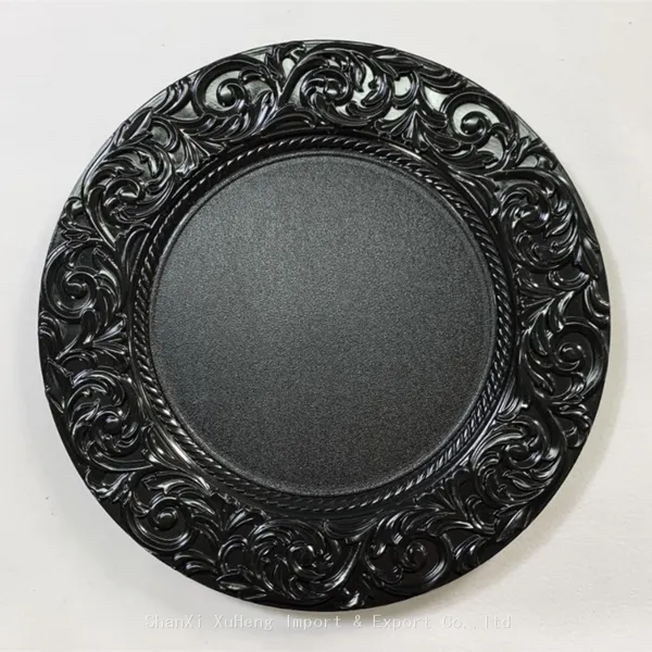 Plastic Black Charger Plate Wedding Party Restaurant Under Plates Table Decorative Charger Plates photo-3