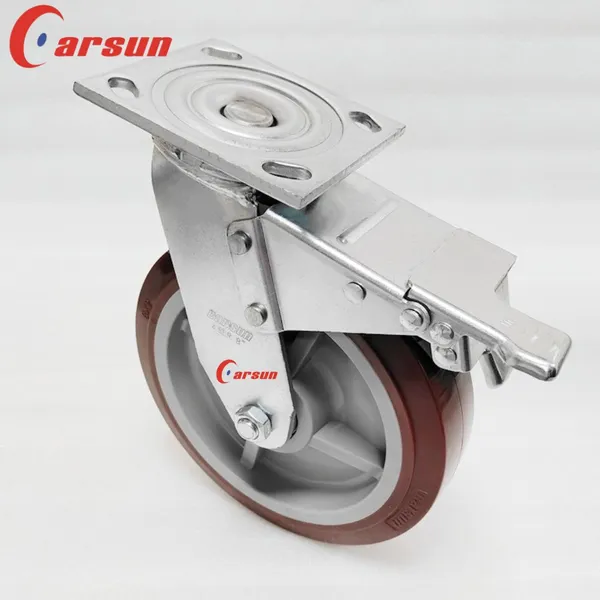 Carsun Heavy Duty Caster Wheels 8 Inch Polyurethane PU Wheels Industrial Swivel Caster With Brake photo-3