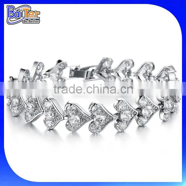 Top Quality 925 Sterling Silver Pave Diamond Heart Tennis Bracelet photo-2