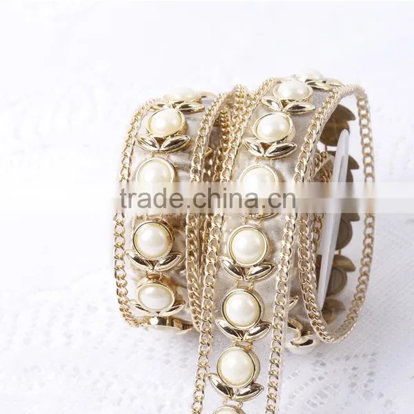 New Arrival Hotfix Chain Rhinestone And Pearl Mesh For Wedding Dress photo-2