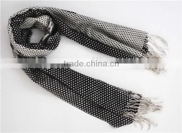 White and Black Dot Wool Long Scarf photo-3