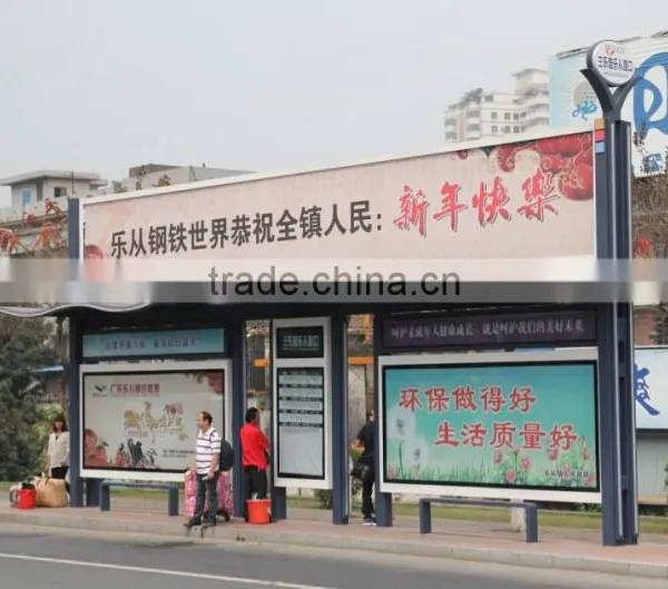 Stainless Steel & Aluminum Outdoor Bus Stop Shelter Design With Billboard for City Street Construction