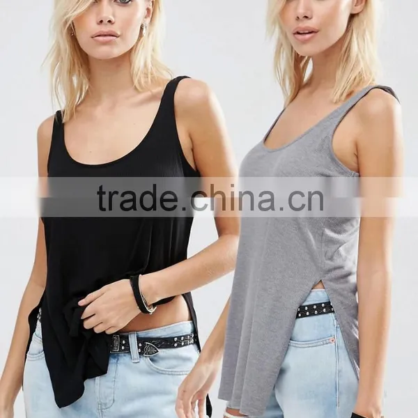 Latest Design Fashion Women Clothes Side Split Tops Wholesale Tank Top photo-3