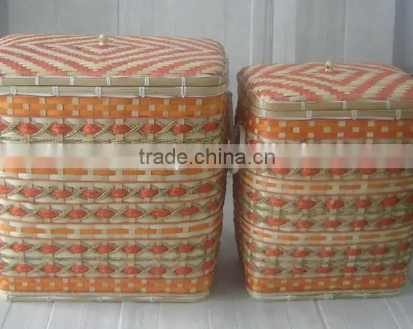 Bamboo Laundry Baskets Green and Orange Color photo-2