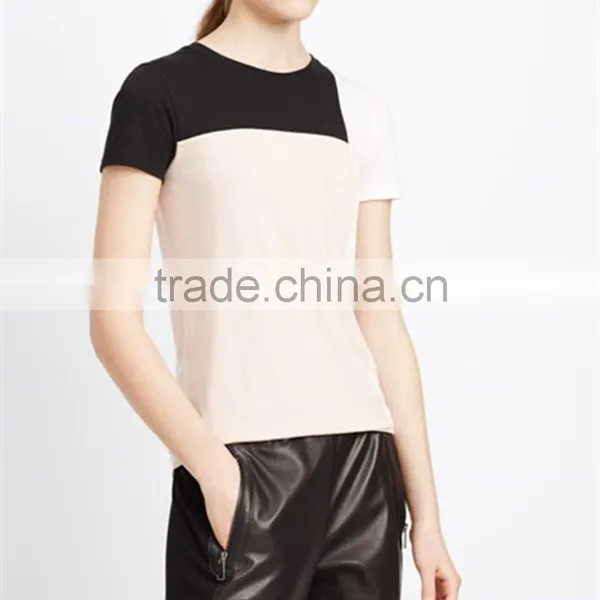 Ladies Short Sleeve Round Neck Contrast Panel Tops, Tops and Blouses 2015