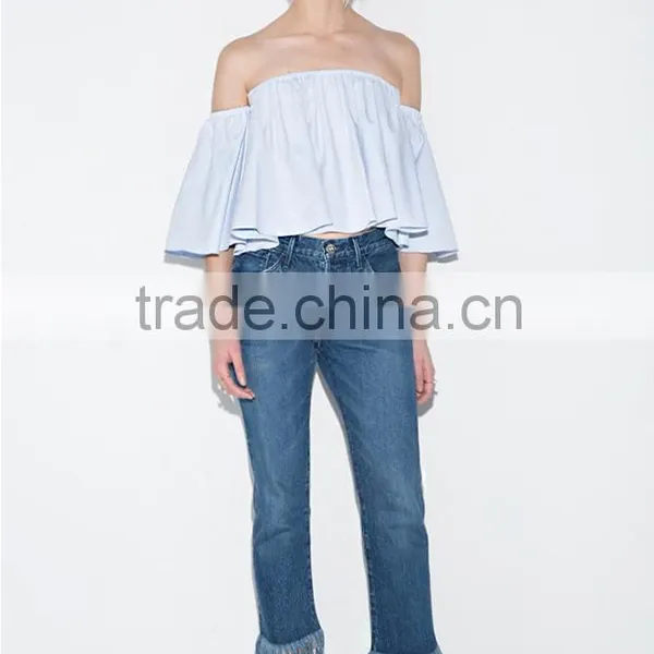 Summer Sexy off Shoulder Loose Fit Plain Short Sleeve Blouse photo-5