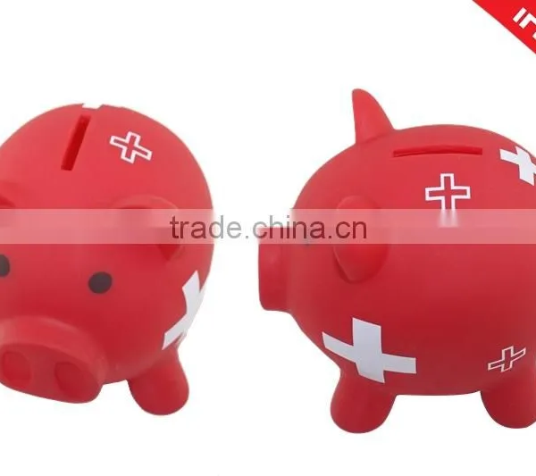 Red Piggy Bank Plastic Coin Bank for Promotion
