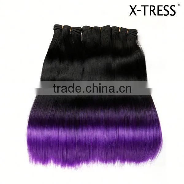 Free Sample Long Silk Straight Latest OEM Design1b Purple Ombre Synthetic Hair Extension From China photo-3