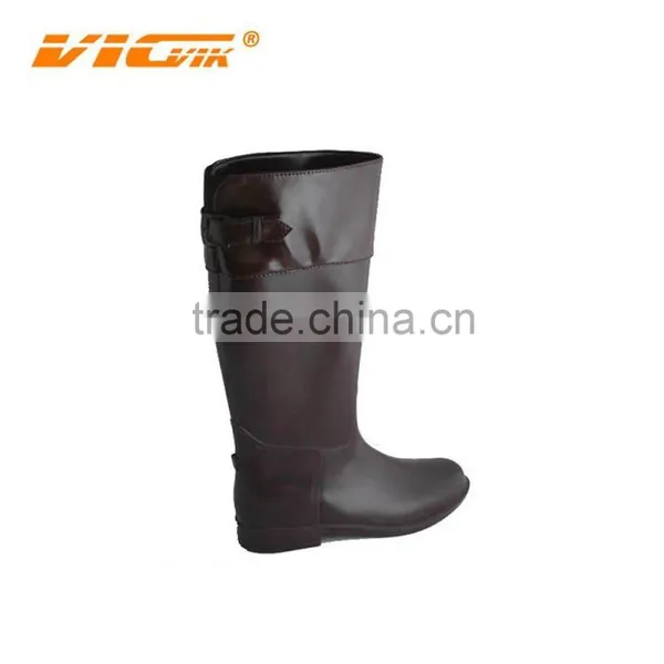 Women Long Riding Boots With Elastic and Buckle Cheap Rubber Rain Boots