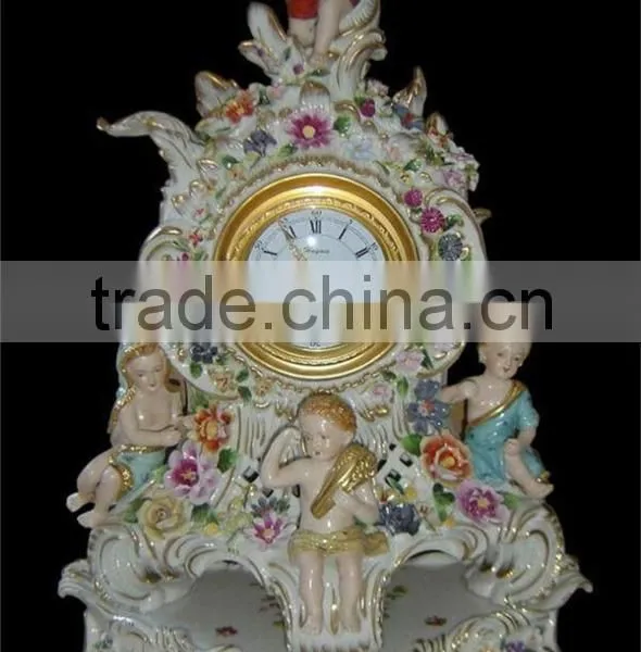 Vivid Churub Flower Ceramic Table Standing Clock, Luxury Design Hotel Decorated Desk Clock, Gold Plated Decorative Art photo-3