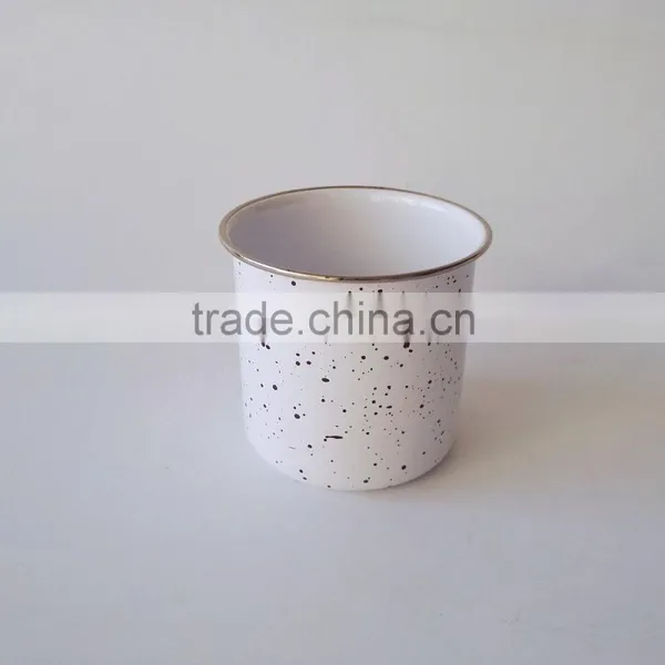 500ml Carbon Steel With Black Dots Coated White Enamel Cup Marble Metal Coffee Mug photo-4
