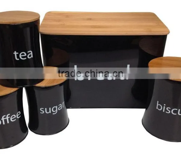 New Customized Pattern Kitchen Metal Caddy Tea Sugar Coffee Canister Jar With Bamboo Lid photo-5