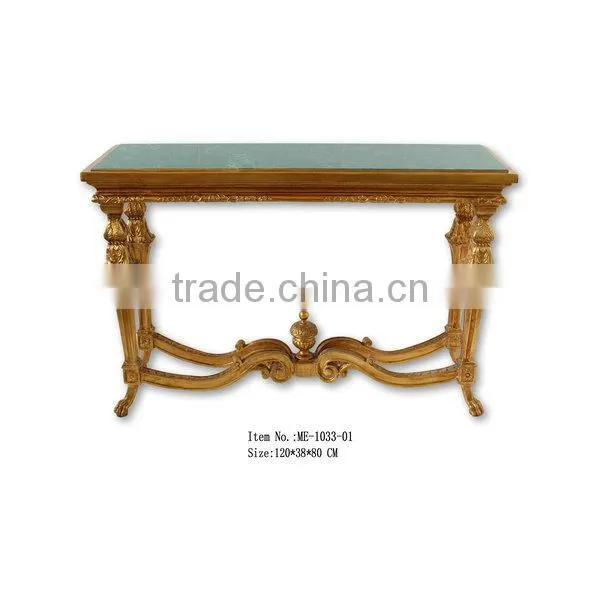 Hand Carved Living Room Furniture Small Size Console Table With Green Marble photo-4