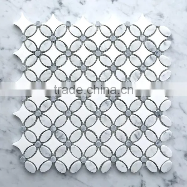MM-CV284 Cheap Carrara Natural Stone Flower White Marble Mosaic photo-2