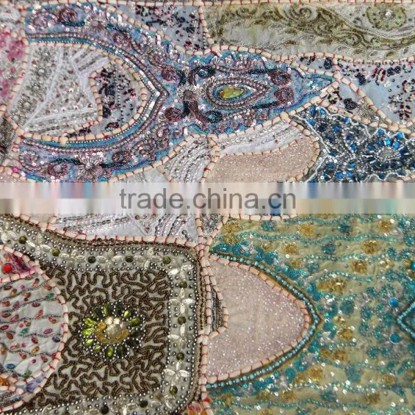 Indian Colorful Retro Tapestry Textile Pattern With Floral Ornament With Pearl & Beads Work photo-3